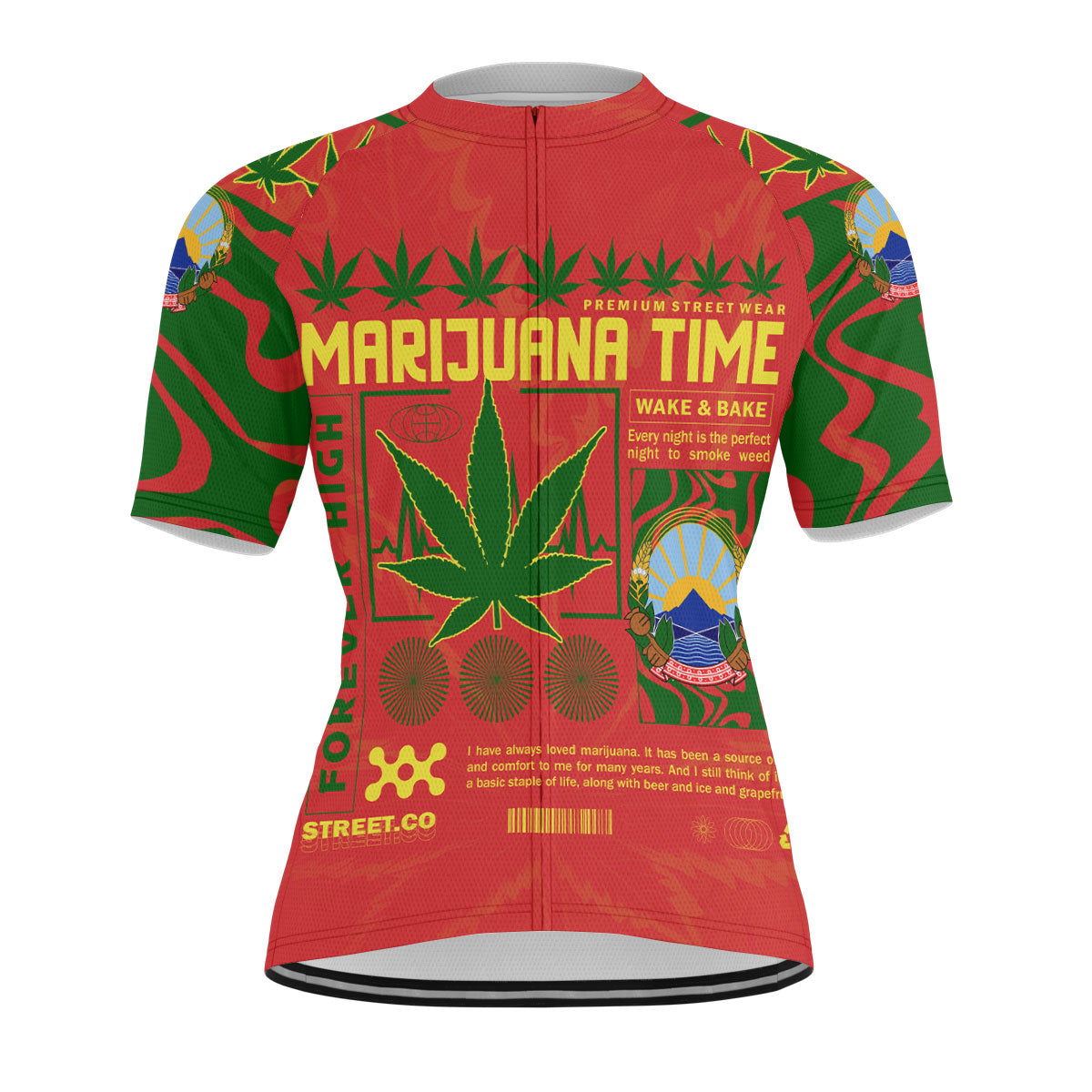 North Macedonia Men's Cycling Jersey Flag & Coat Of Arms Marijuanas Style