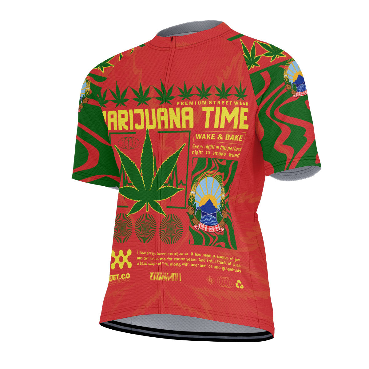 North Macedonia Men's Cycling Jersey Flag & Coat Of Arms Marijuanas Style