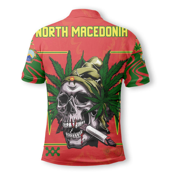 North Macedonia Polo Shirt Flag & Coat Of Arms Marijuanas Style