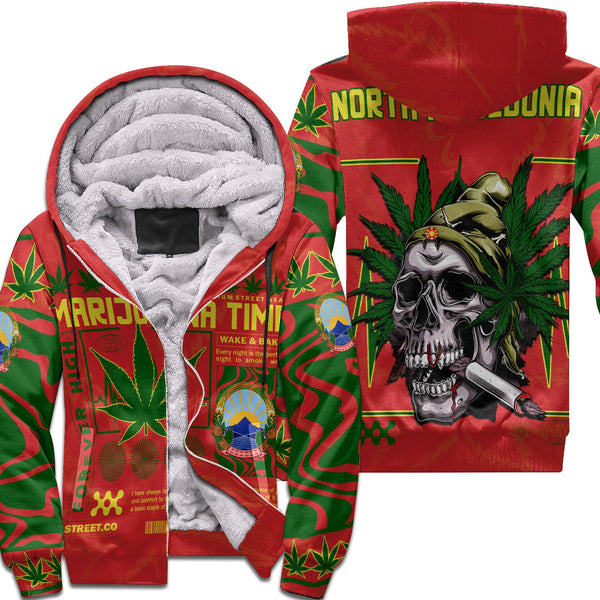 North Macedonia Sherpa Hoodie Flag & Coat Of Arms Marijuanas Style