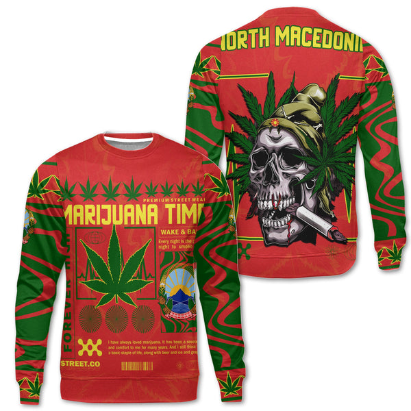 North Macedonia Sweatshirt Flag & Coat Of Arms Marijuanas Style