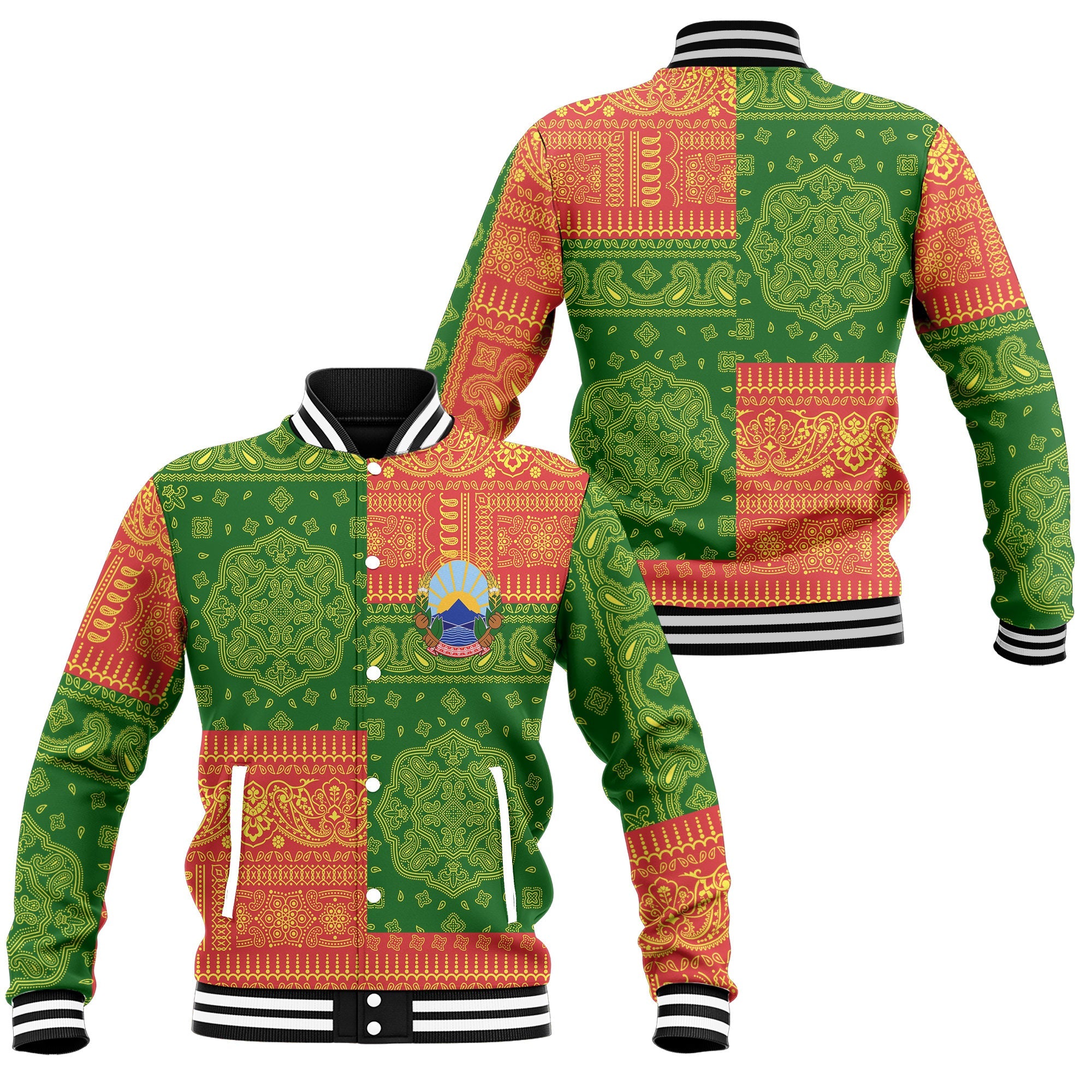 North Macedonia Baseball Jacket Flag And Paisley Basic Style 1