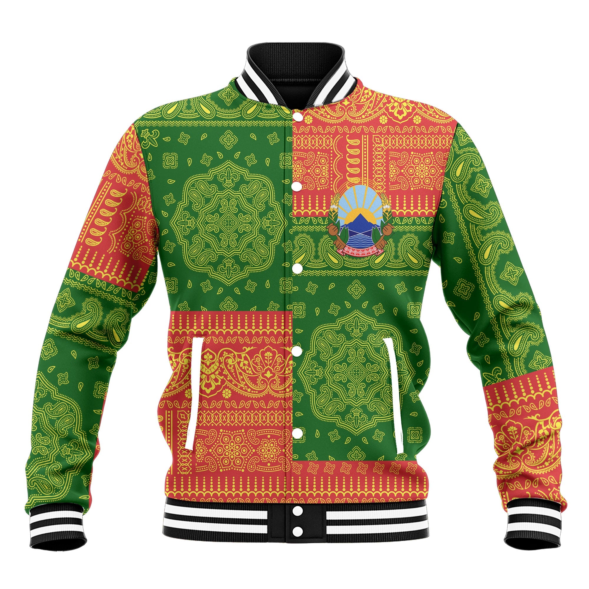 North Macedonia Baseball Jacket Flag And Paisley Basic Style 2