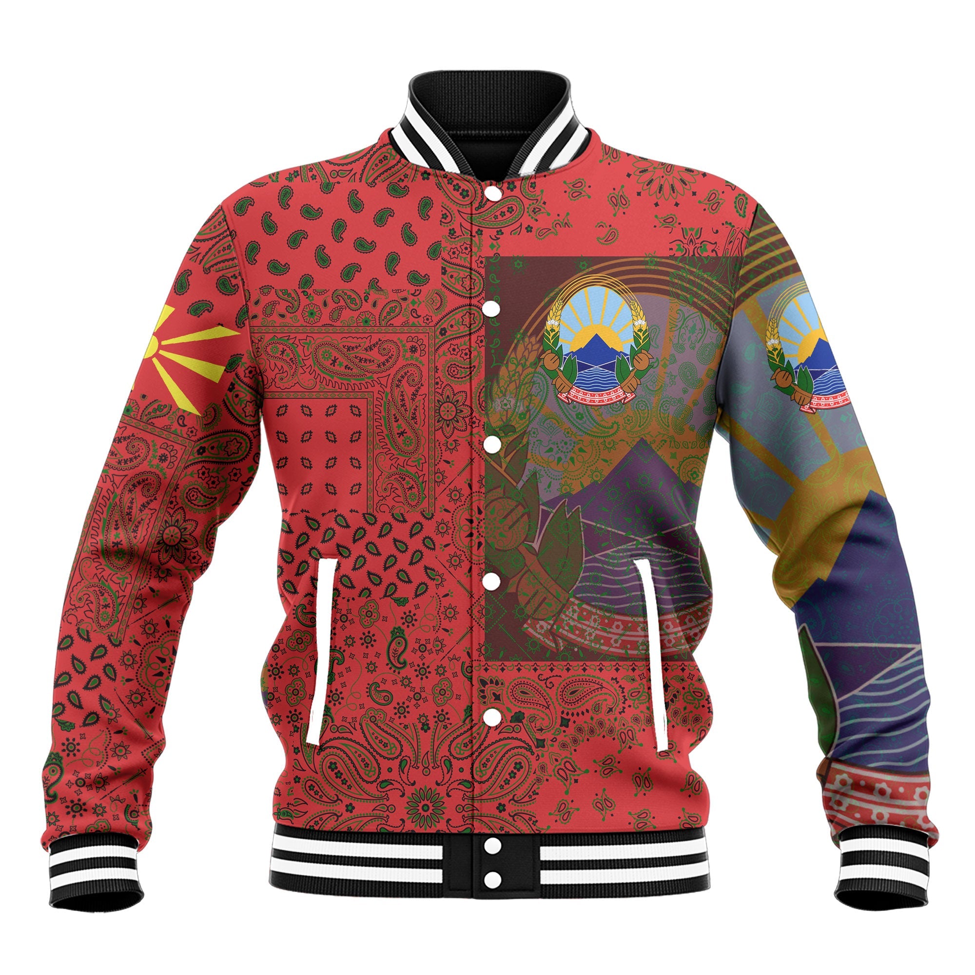 North Macedonia Baseball Jacket Paisley Flag And Skull Style 2