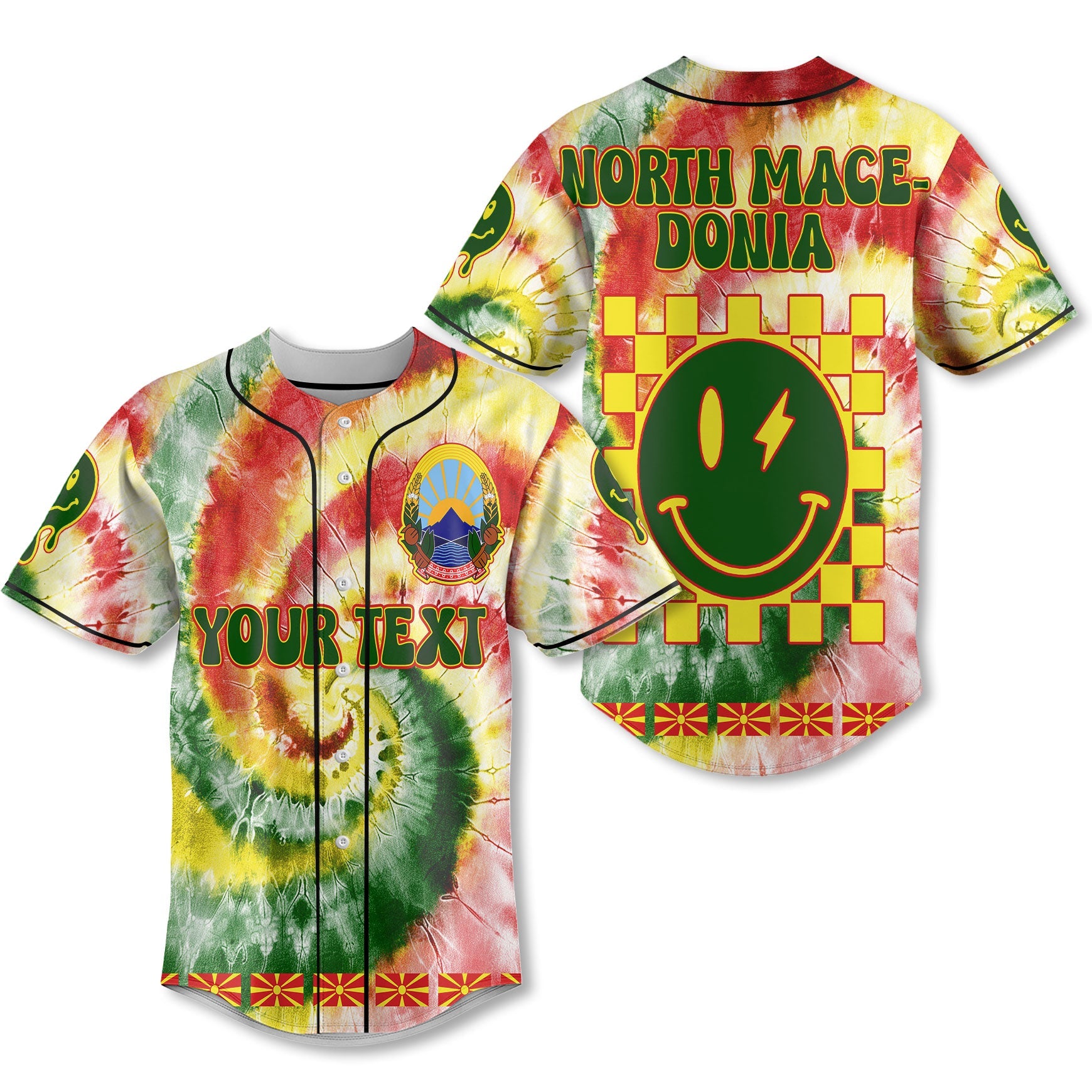 North Macedonia Baseball Jersey Custom Tie Dye Style 1