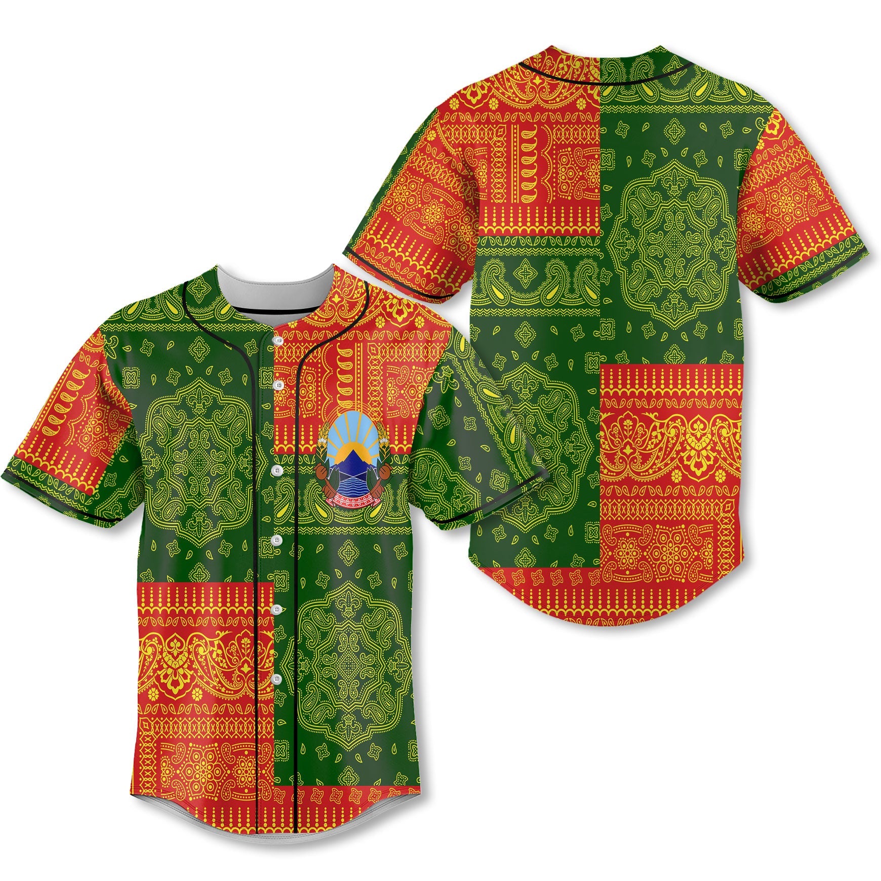 North Macedonia Baseball Jersey Flag And Paisley Basic Style 1