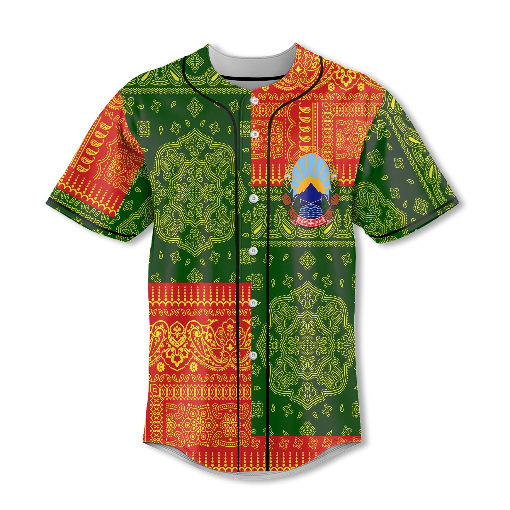 North Macedonia Baseball Jersey Flag And Paisley Basic Style 2