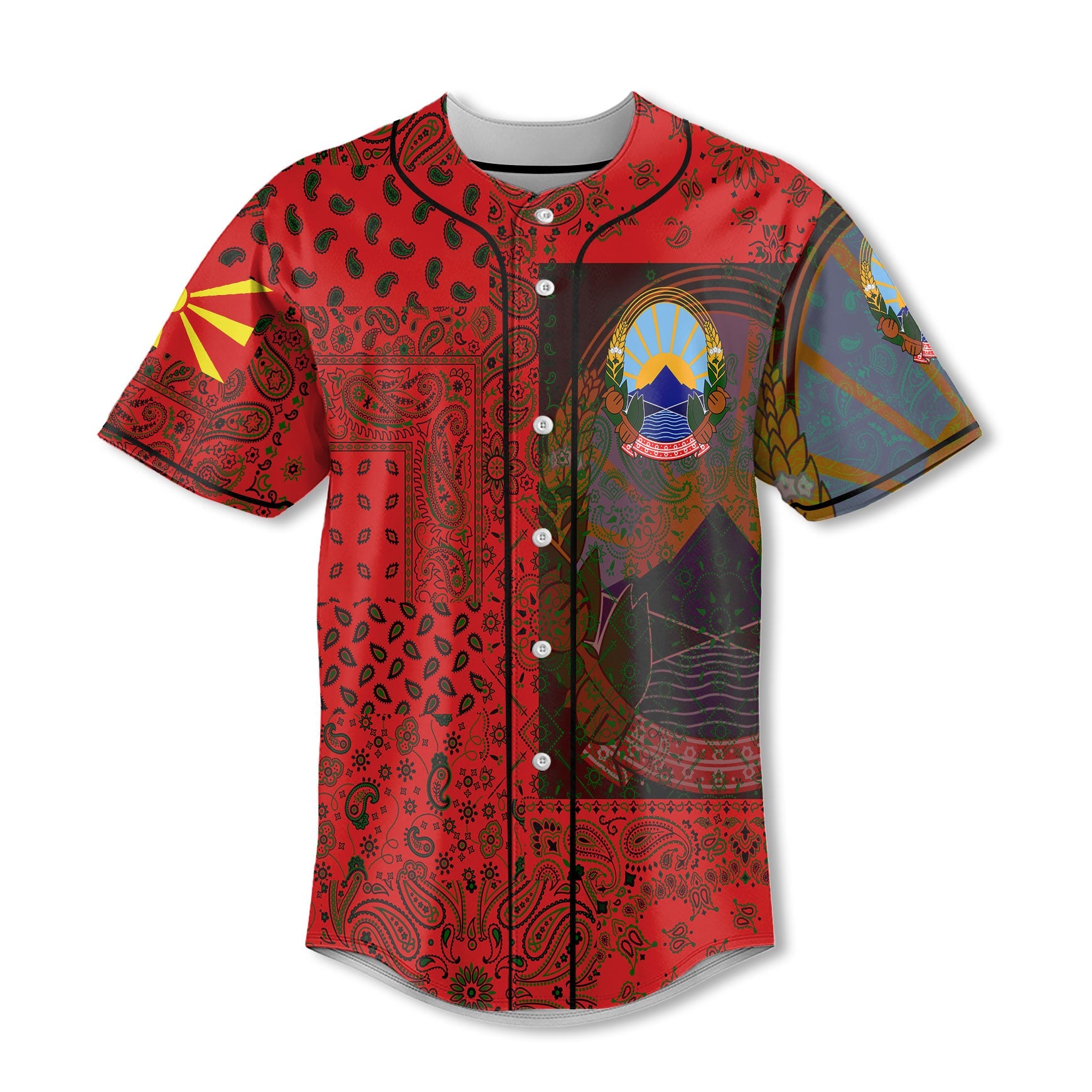 North Macedonia Baseball Jersey Paisley Flag And Skull Style 2