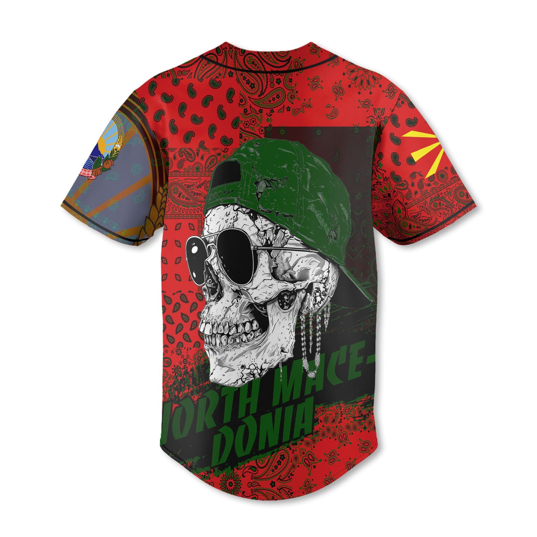 North Macedonia Baseball Jersey Paisley Flag And Skull Style 3