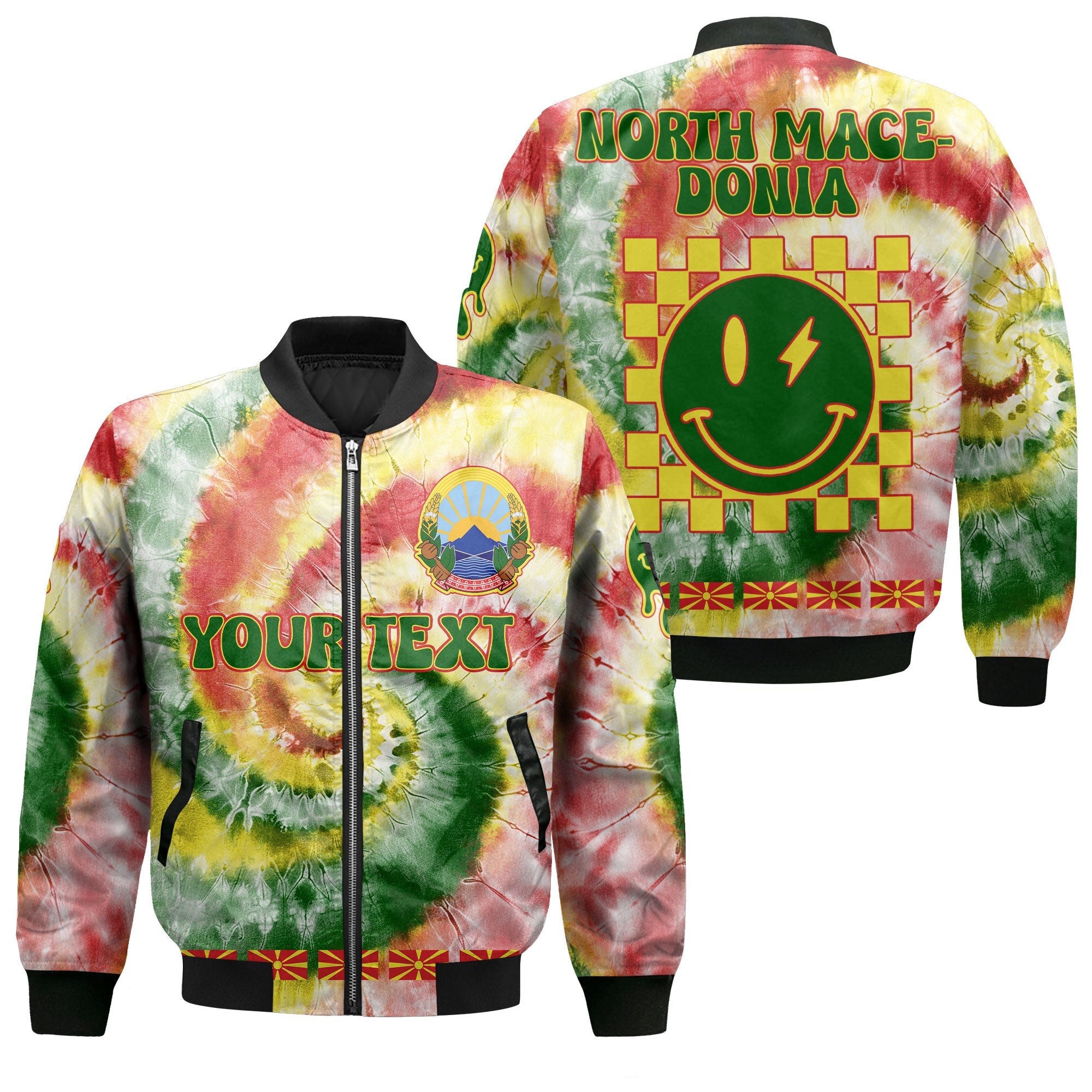 North Macedonia Bomber Jacket Custom Tie Dye Style 1