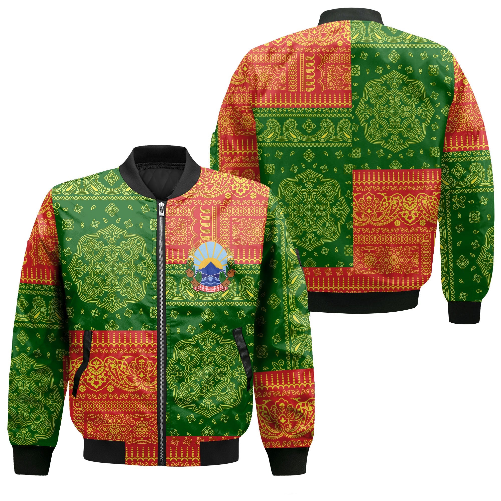 North Macedonia Bomber Jacket Flag And Paisley Basic Style 1