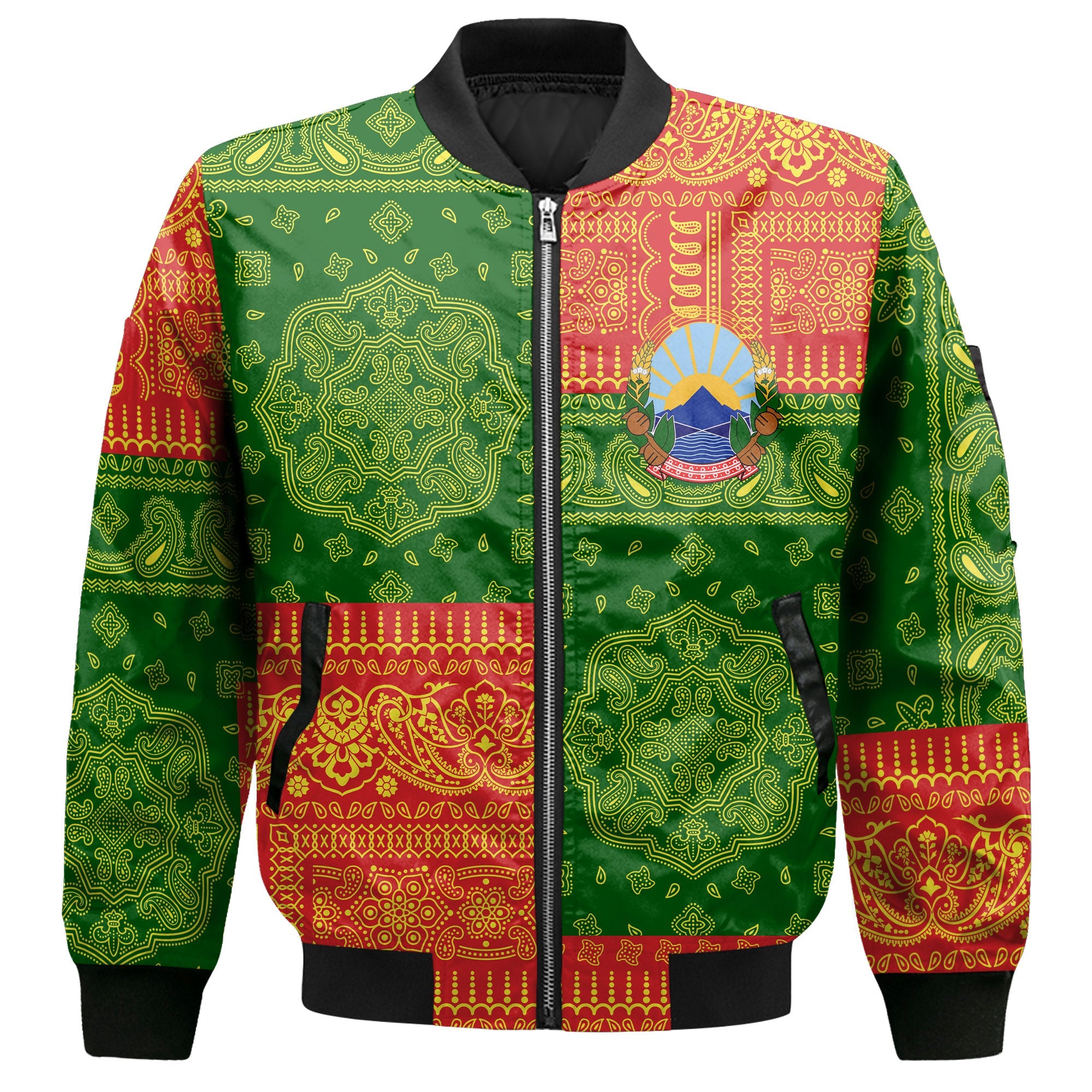 North Macedonia Bomber Jacket Flag And Paisley Basic Style 2