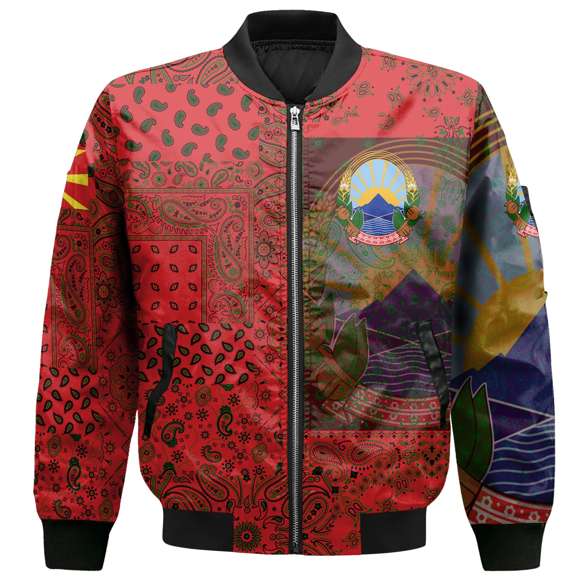 North Macedonia Bomber Jacket Paisley Flag And Skull Style 2