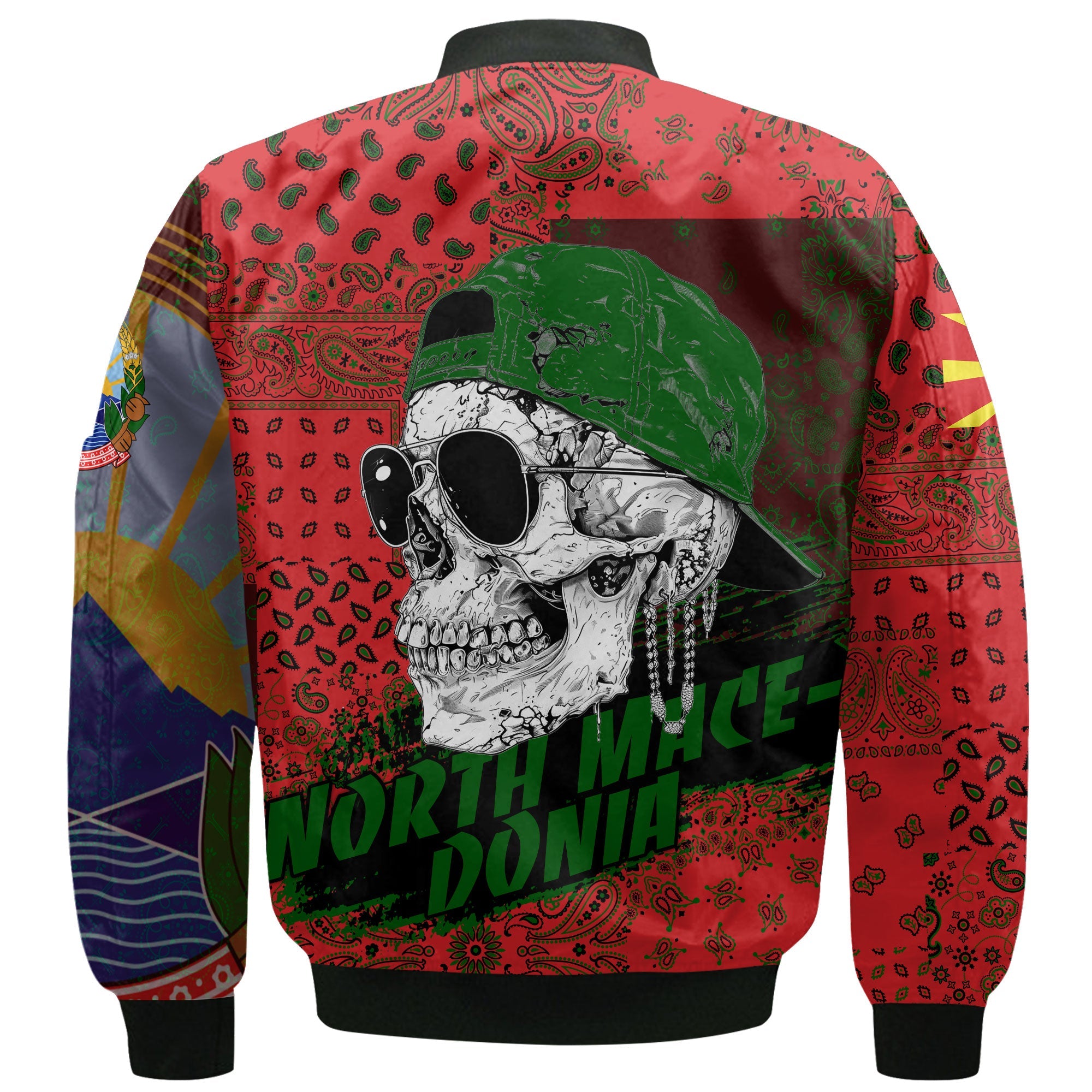 North Macedonia Bomber Jacket Paisley Flag And Skull Style 3