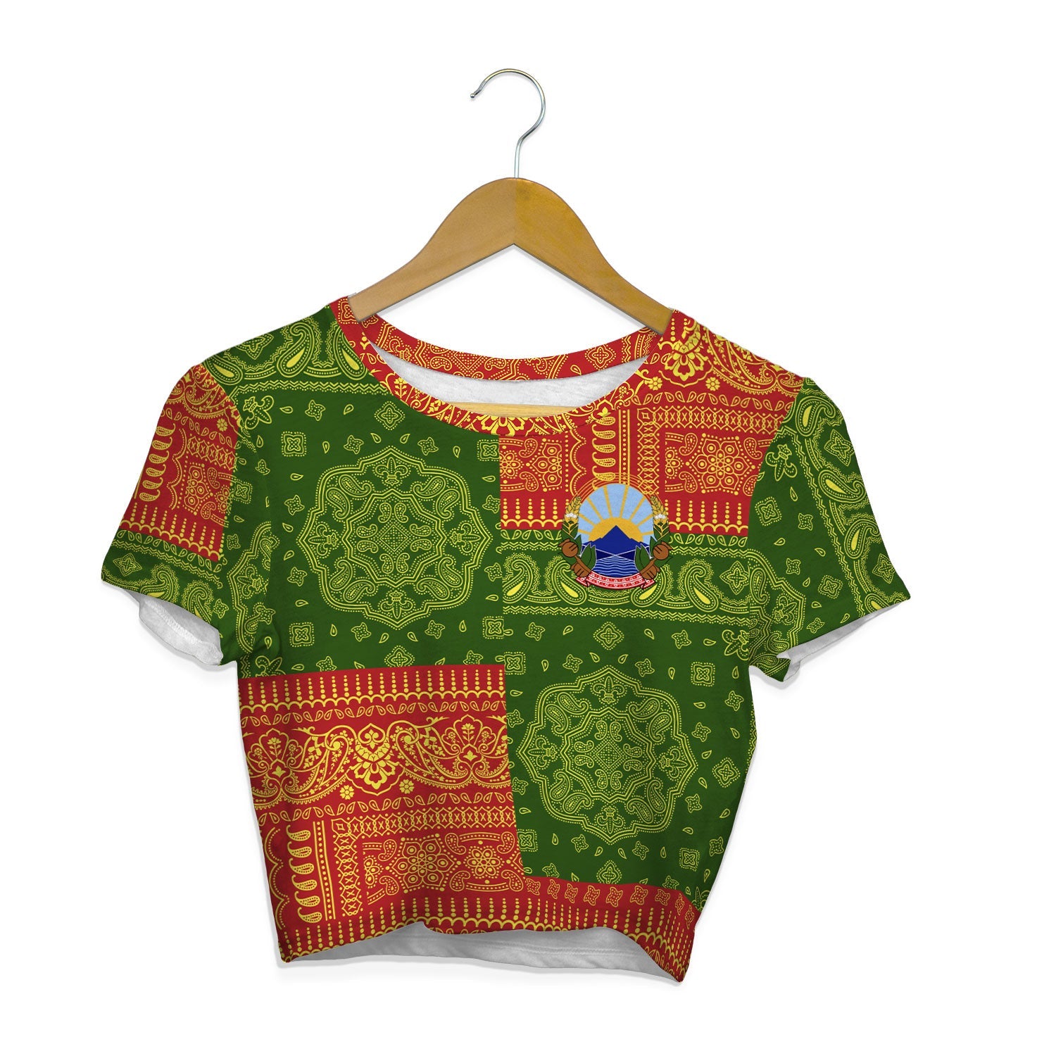 North Macedonia Croptop T Shirt Flag And Paisley Basic Style 1