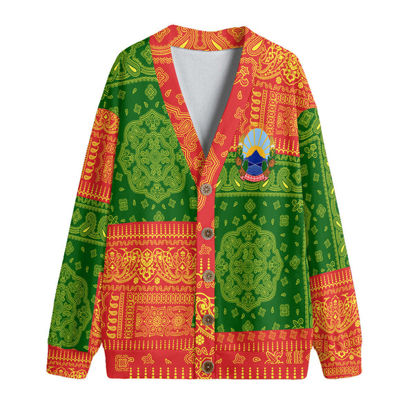 North Macedonia Fleece Cardigan Flag And Paisley Basic Style 1