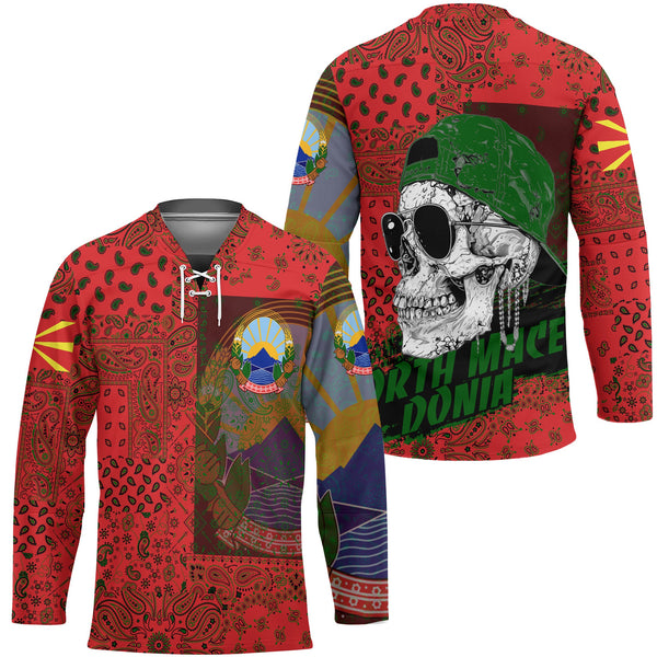 North Macedonia Hockey Jersey Paisley Flag And Skull Style 1