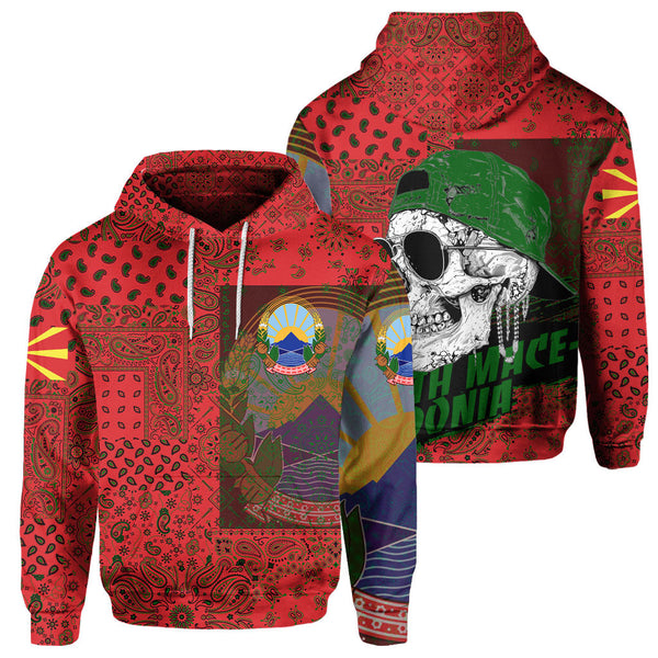 North Macedonia Hoodie Paisley Flag And Skull Style 1