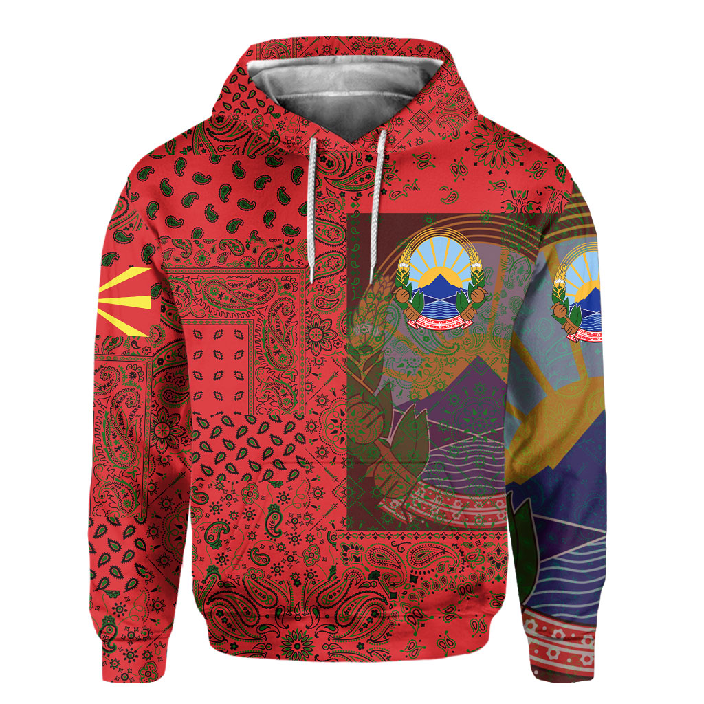 North Macedonia Hoodie Paisley Flag And Skull Style 2