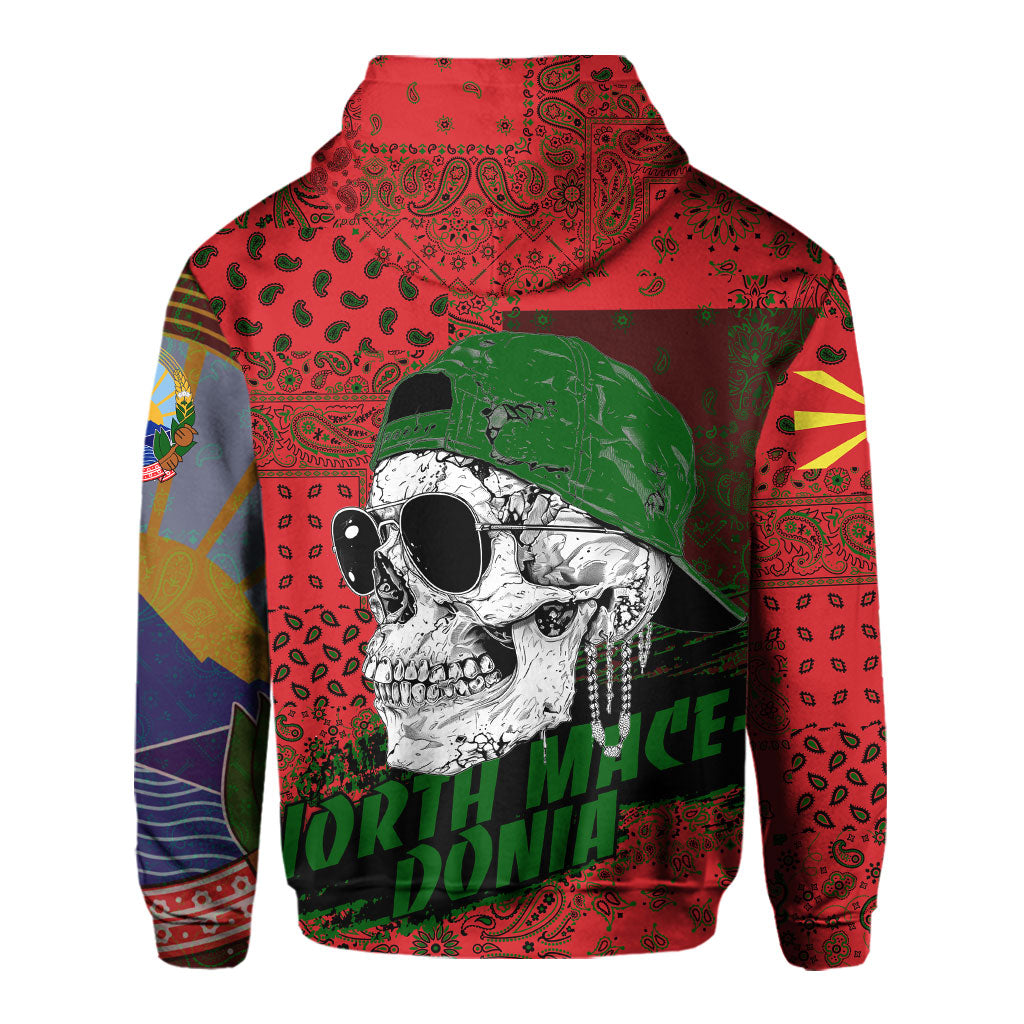 North Macedonia Hoodie Paisley Flag And Skull Style 3