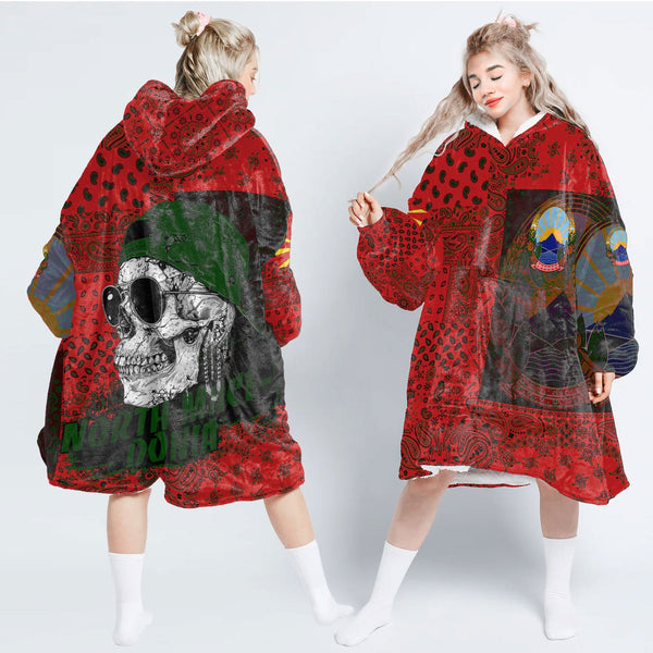 North Macedonia Hoodie Blanket Paisley Flag And Skull Style 1