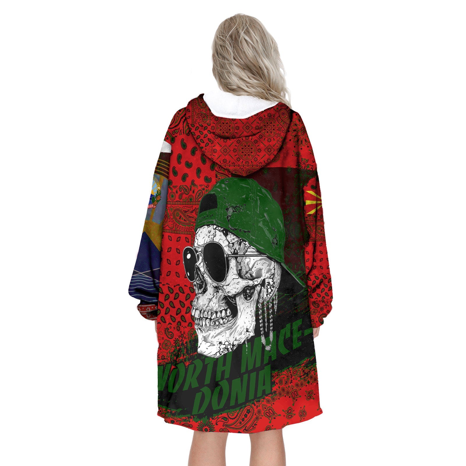 North Macedonia Hoodie Blanket Paisley Flag And Skull Style 3