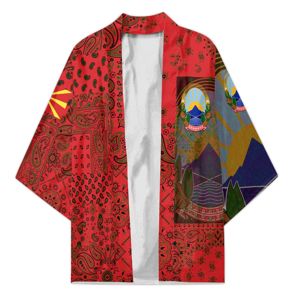 North Macedonia Kimono Paisley Flag And Skull Style 1