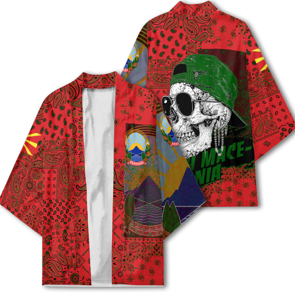 North Macedonia Kimono Paisley Flag And Skull Style 2