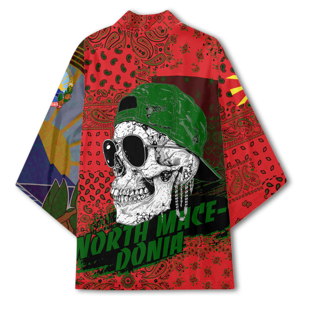 North Macedonia Kimono Paisley Flag And Skull Style 3