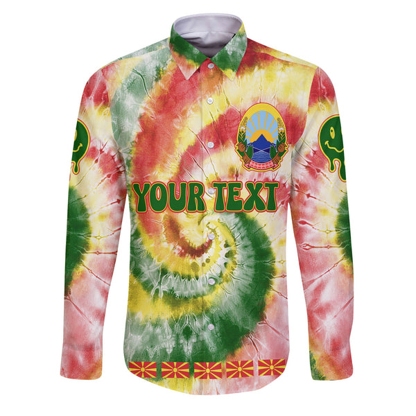 North Macedonia Long Sleeve Button Shirt Custom Tie Dye Style 1