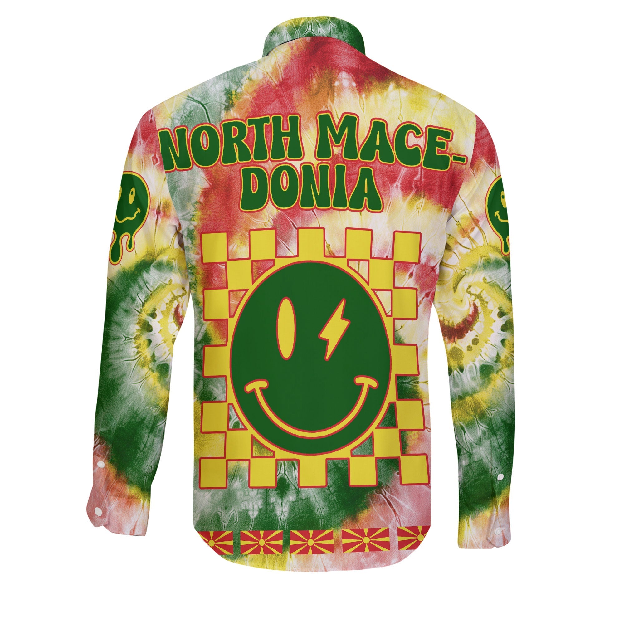 North Macedonia Long Sleeve Button Shirt Custom Tie Dye Style 2