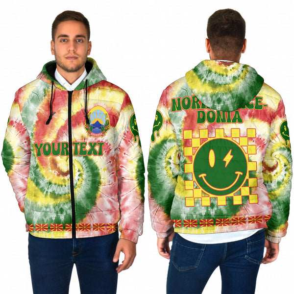 North Macedonia Men Hooded Padded Jacket Custom Tie Dye Style 1