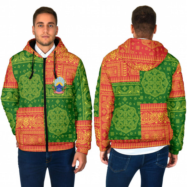 North Macedonia Men Hooded Padded Jacket Flag And Paisley Basic Style 1