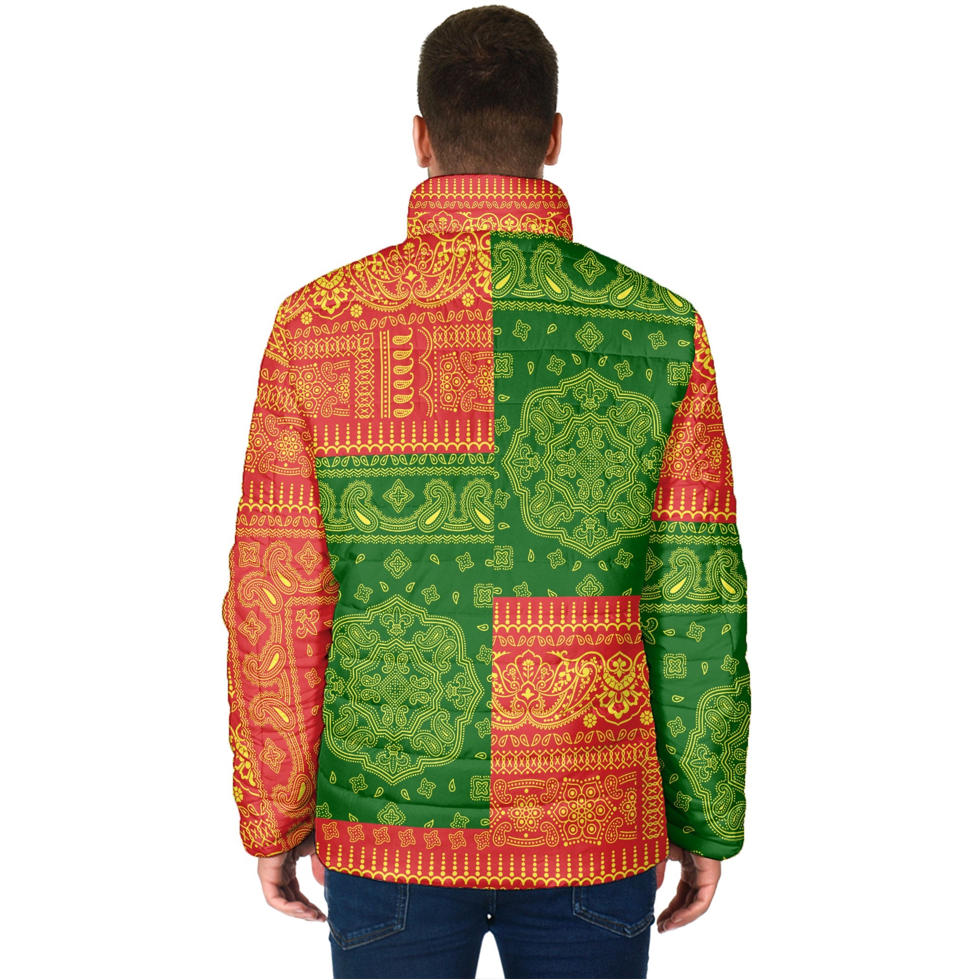 North Macedonia Men Padded Jacket Flag And Paisley Basic Style 2