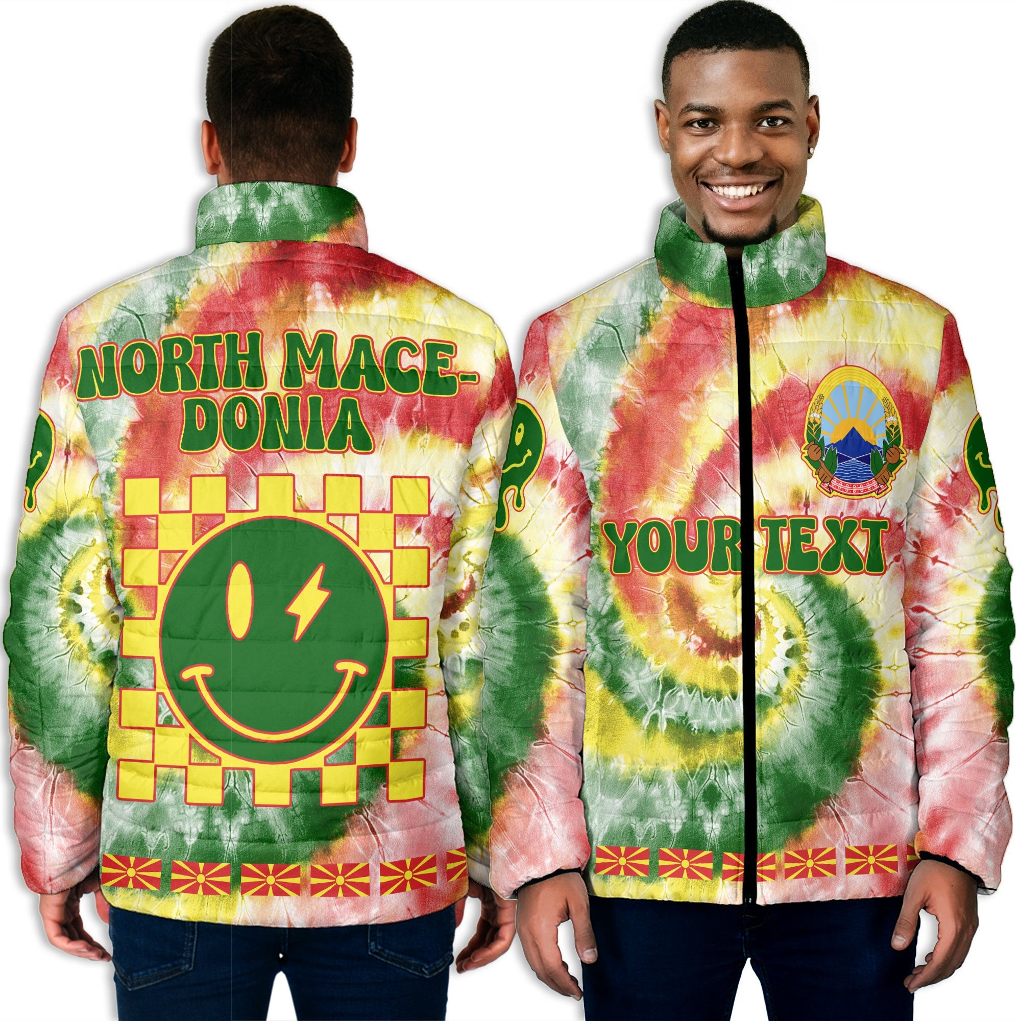 North Macedonia Men Padded Jacket Custom Tie Dye Style 3