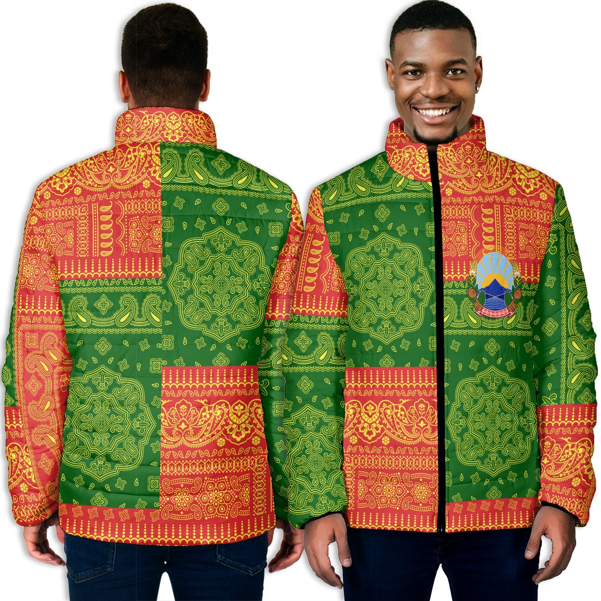 North Macedonia Men Padded Jacket Flag And Paisley Basic Style 3