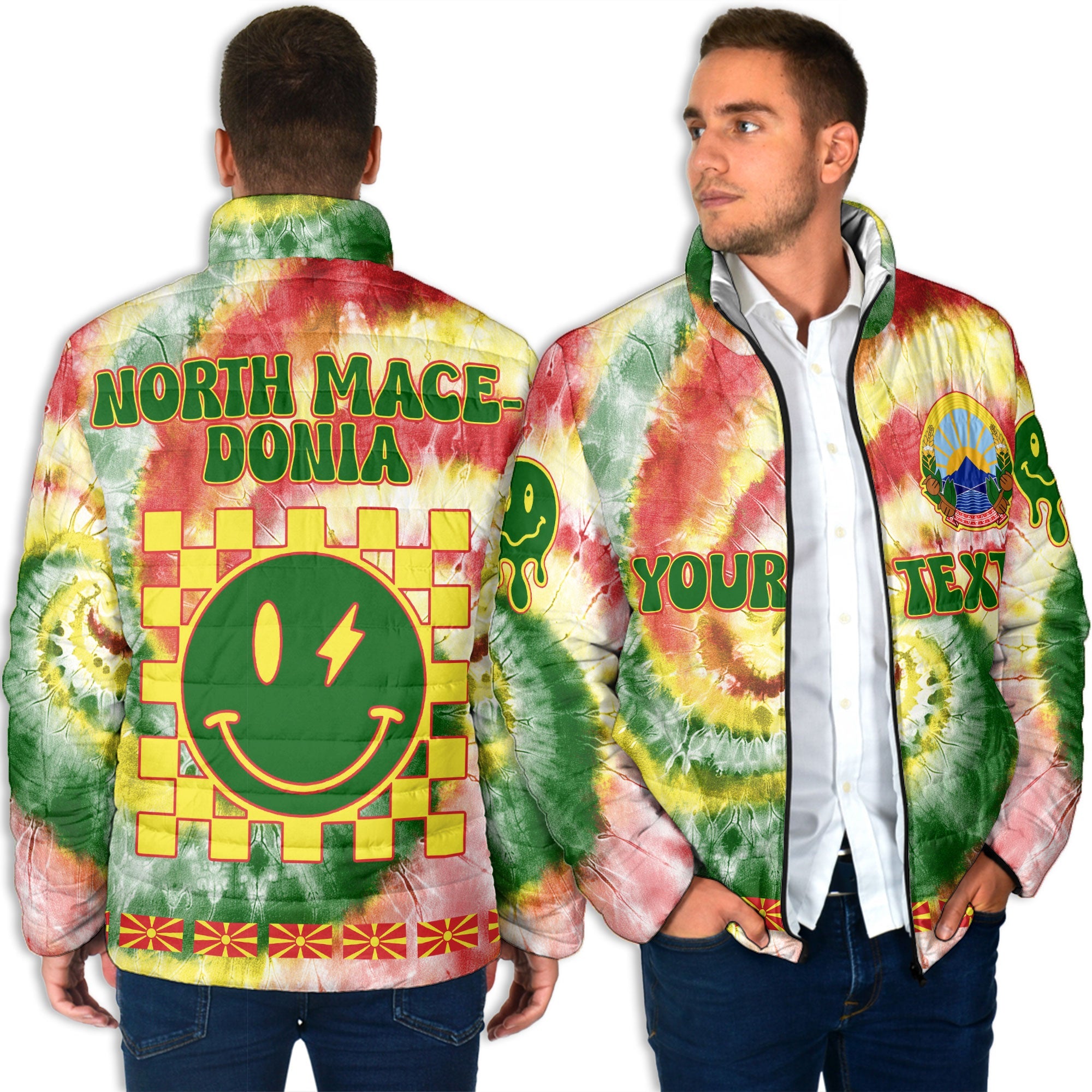 North Macedonia Men Padded Jacket Custom Tie Dye Style 4