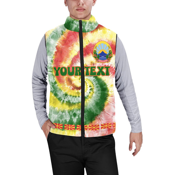 North Macedonia Men Padded Jacket Vest Custom Tie Dye Style 1