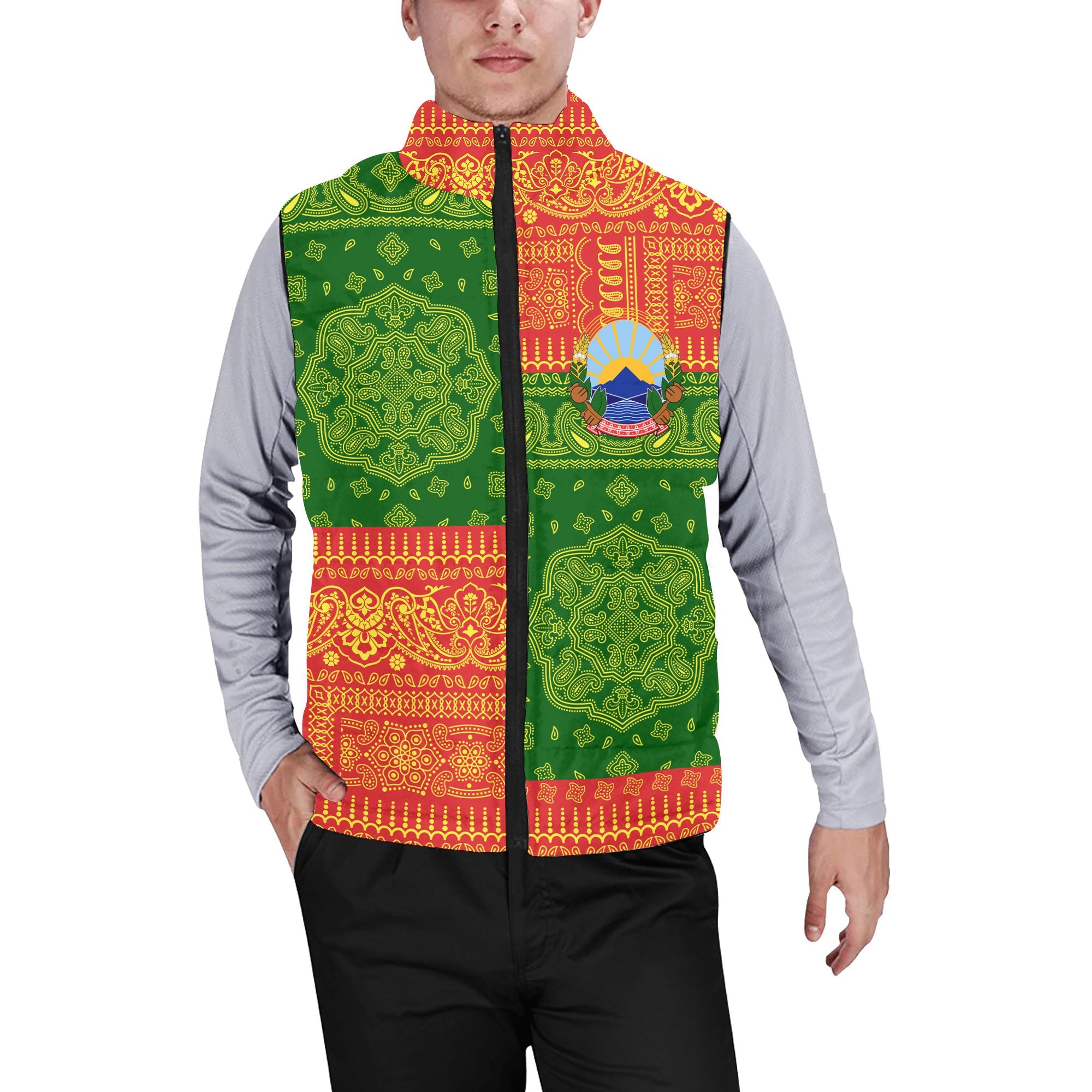 North Macedonia Men Padded Jacket Vest Flag And Paisley Basic Style 1