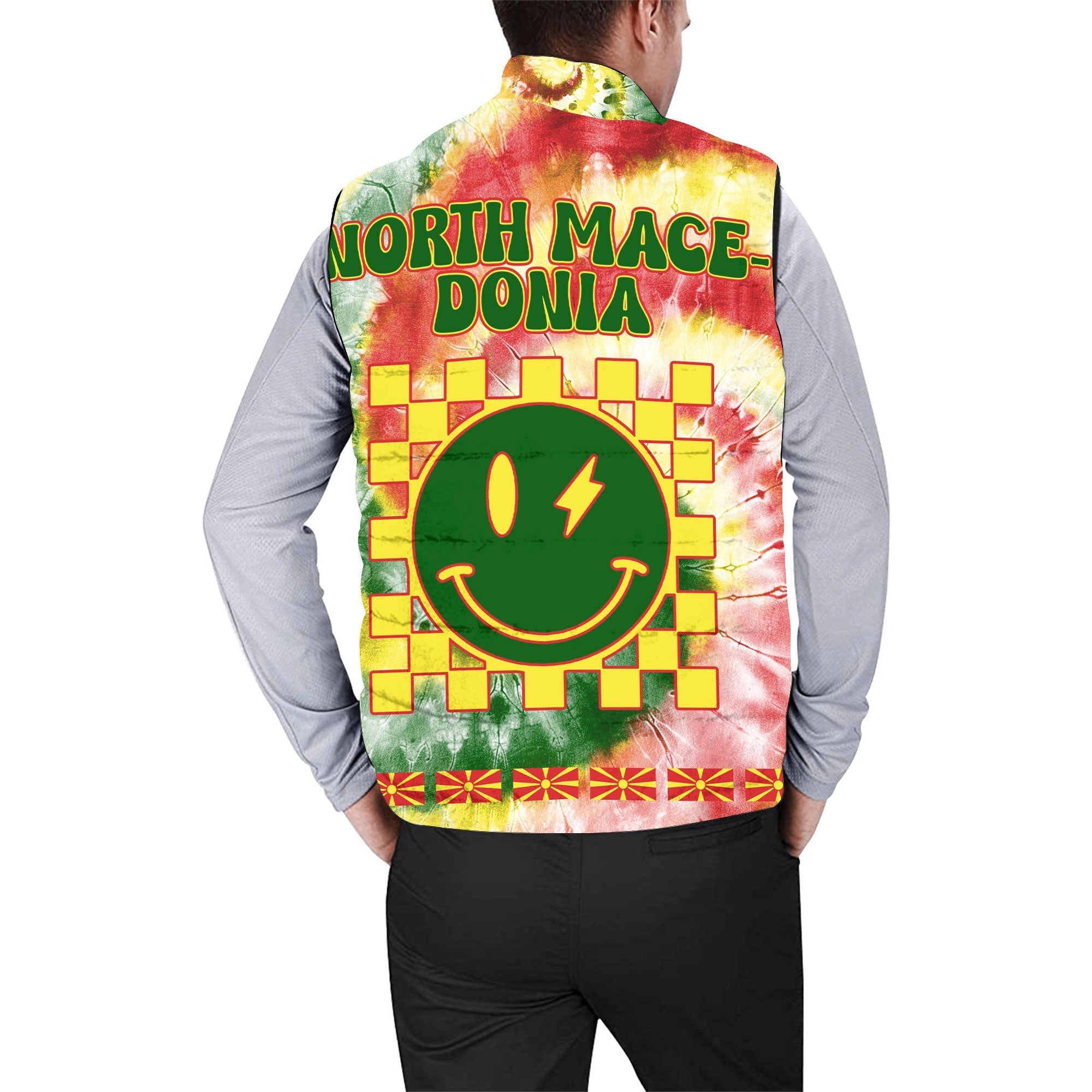 North Macedonia Men Padded Jacket Vest Custom Tie Dye Style 2