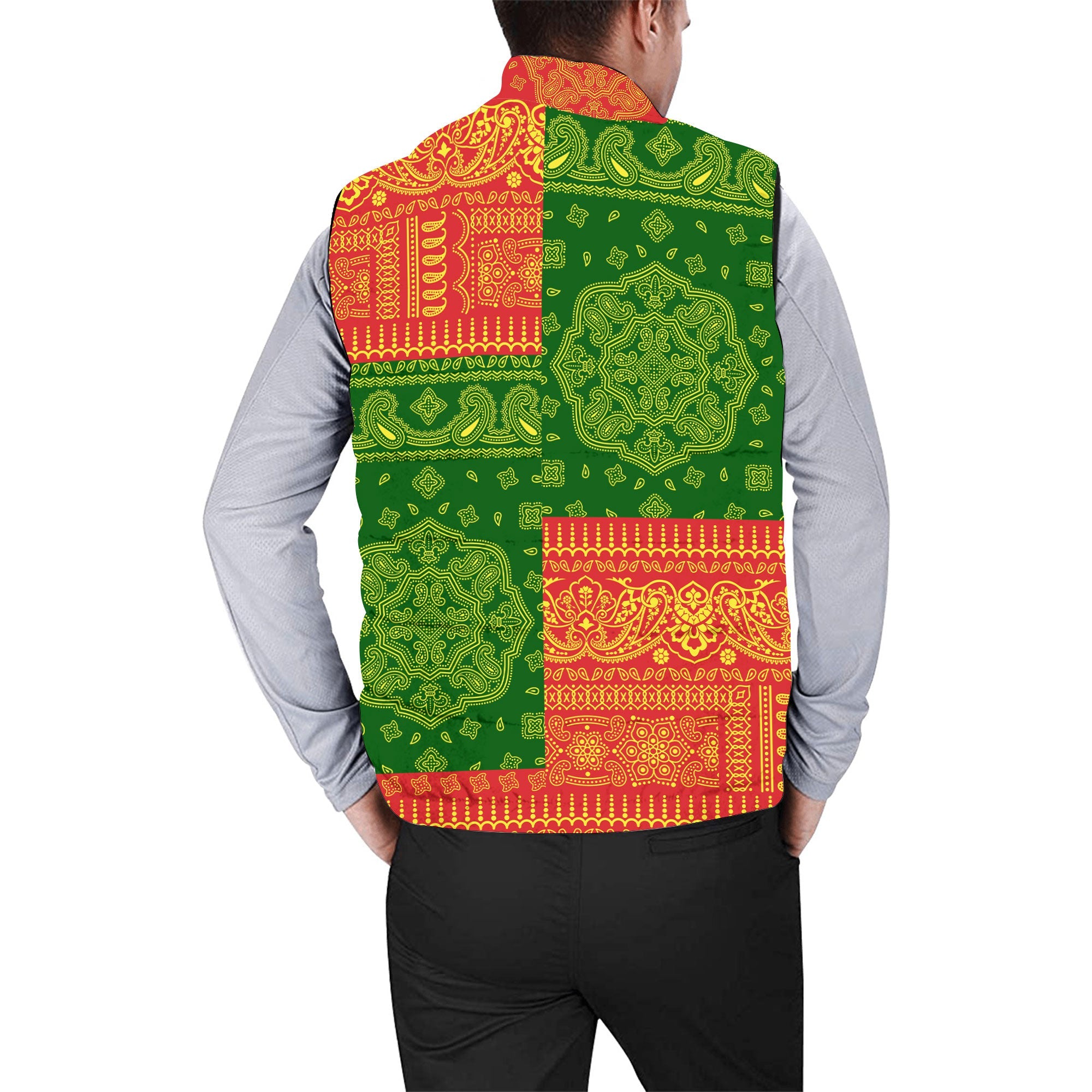 North Macedonia Men Padded Jacket Vest Flag And Paisley Basic Style 2