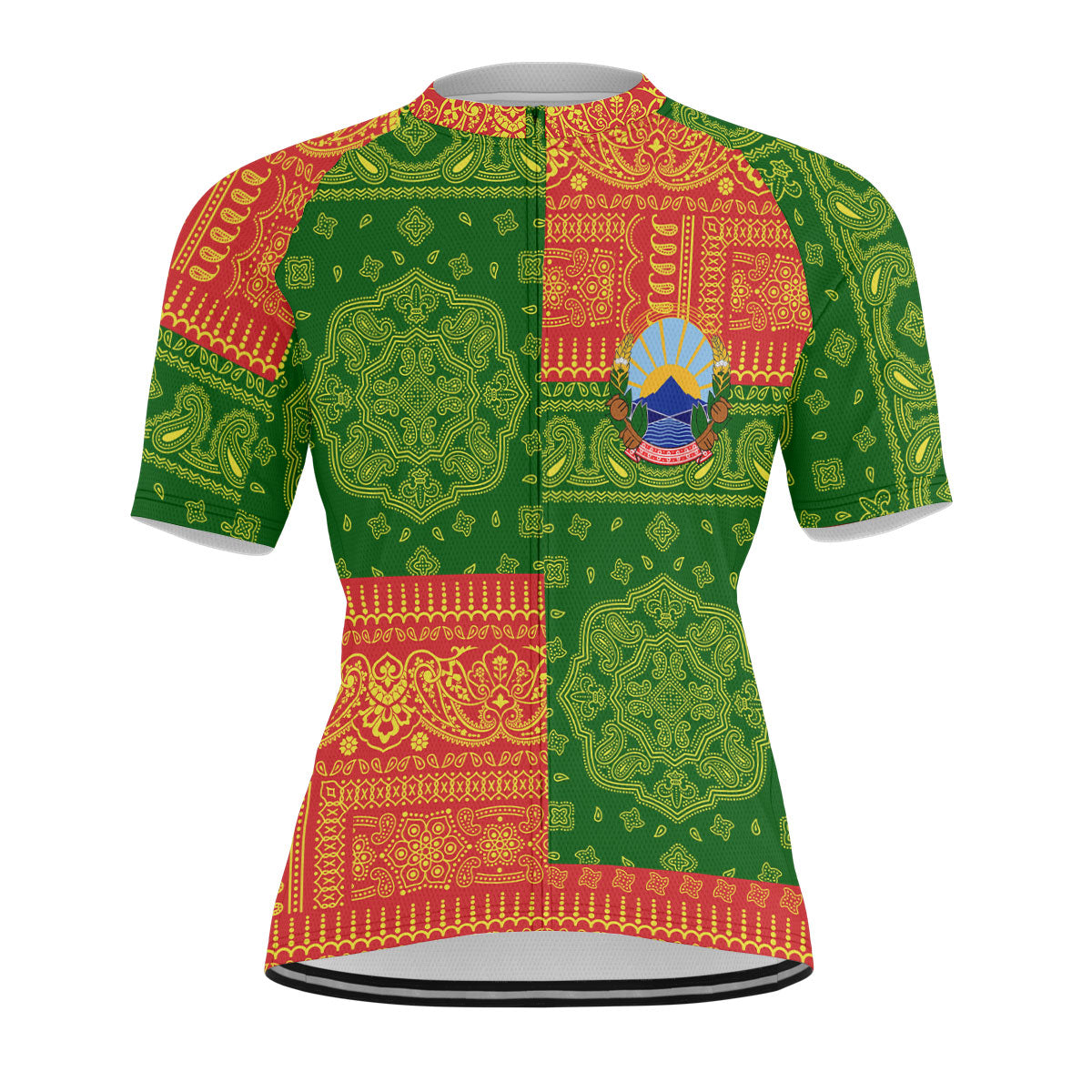 North Macedonia Men Cycling Jersey Flag And Paisley Basic Style 1