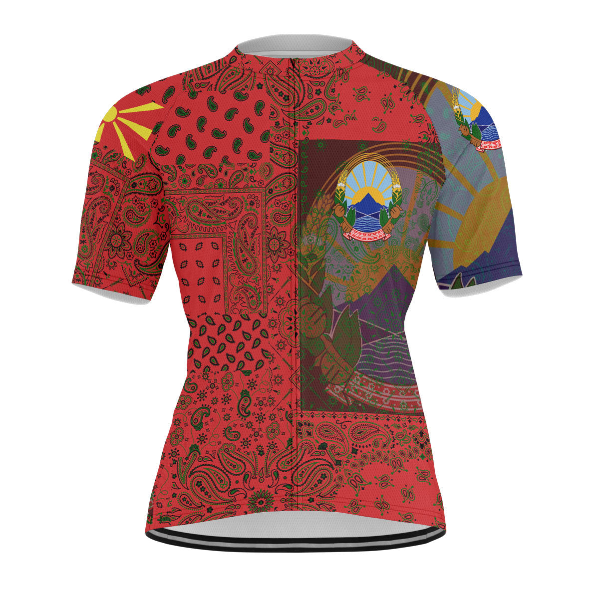 North Macedonia Men Cycling Jersey Paisley Flag And Skull Style 1