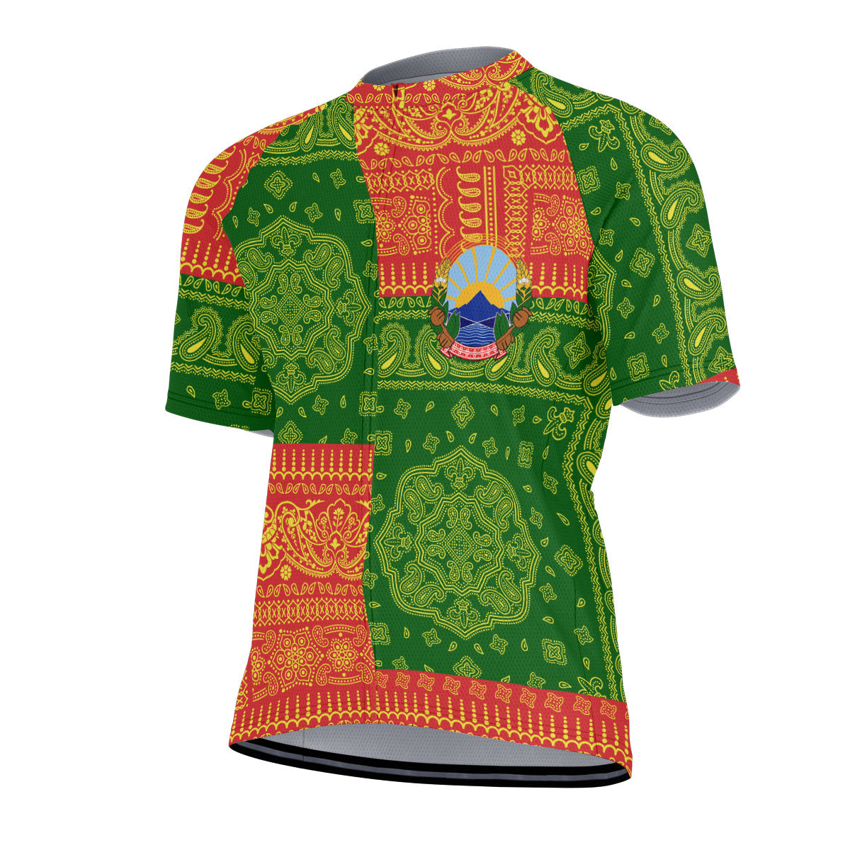 North Macedonia Men Cycling Jersey Flag And Paisley Basic Style 2