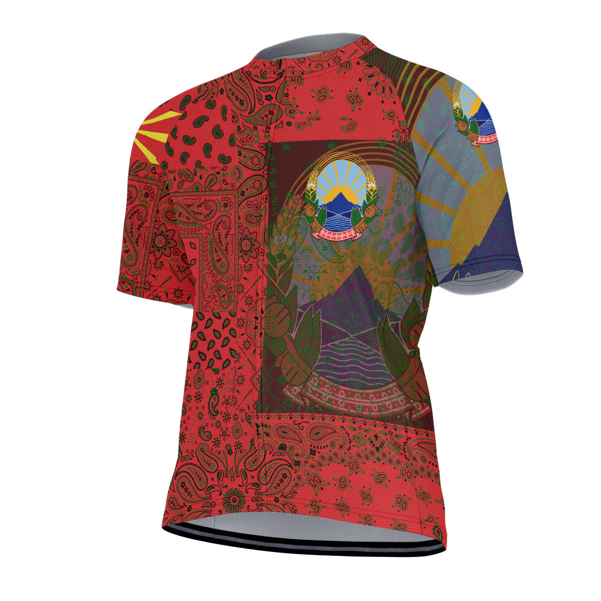 North Macedonia Men Cycling Jersey Paisley Flag And Skull Style 2