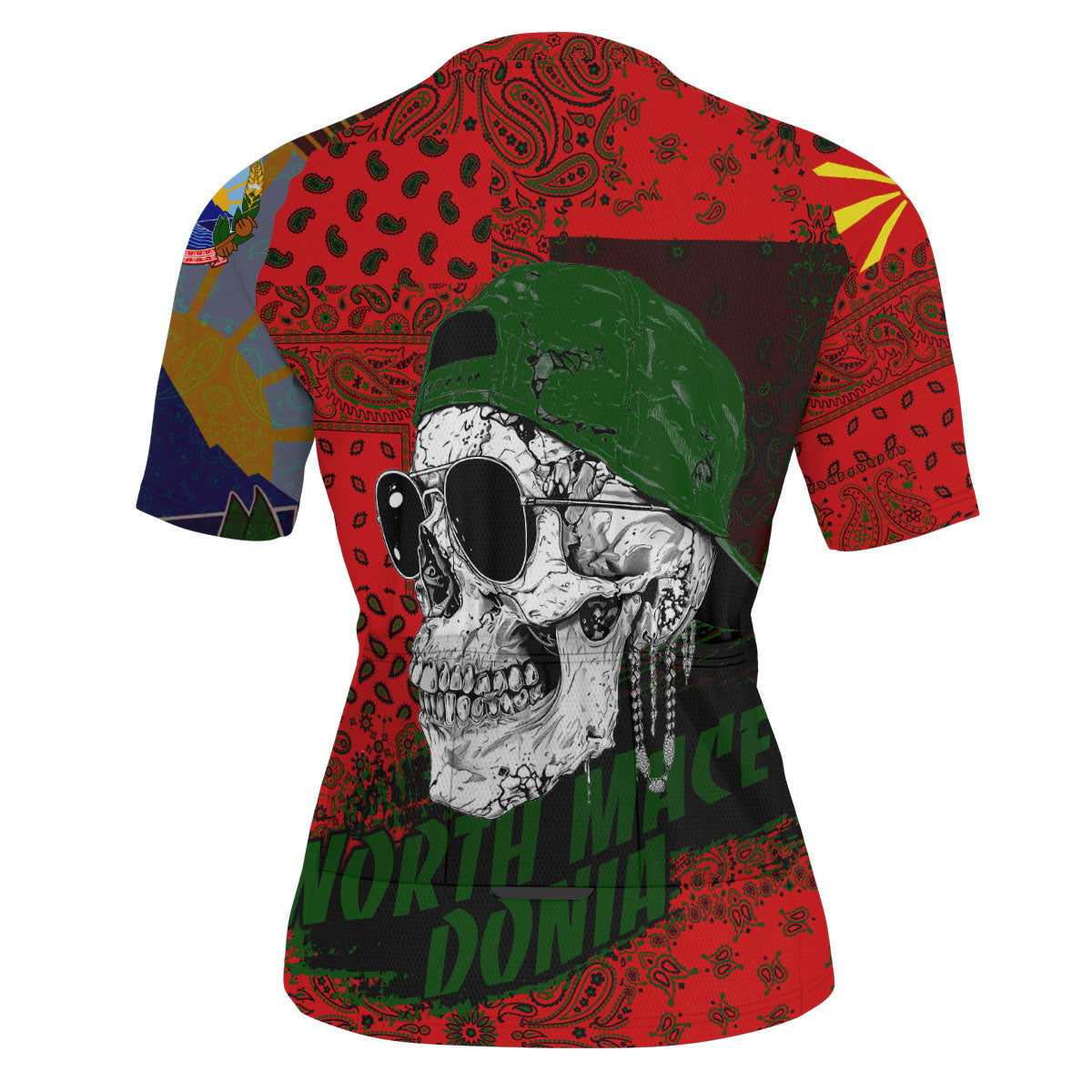 North Macedonia Men Cycling Jersey Paisley Flag And Skull Style 3