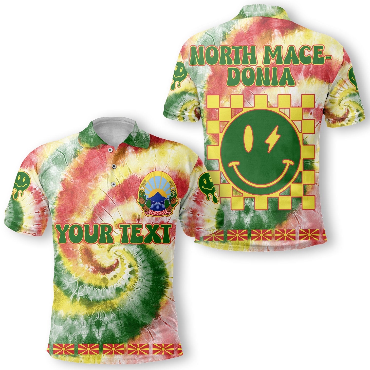 North Macedonia Polo Shirt Custom Tie Dye Style 1