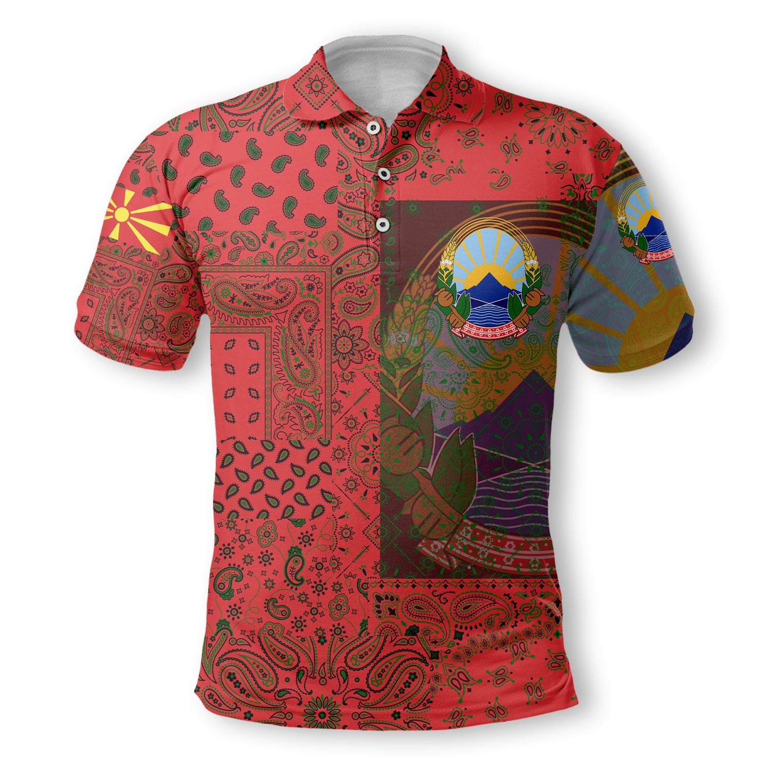 North Macedonia Polo Shirt Paisley Flag And Skull Style 2