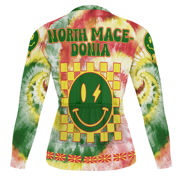 North Macedonia Raglan Men Cycling Jersey Long Sleeve Custom Tie Dye Style 1