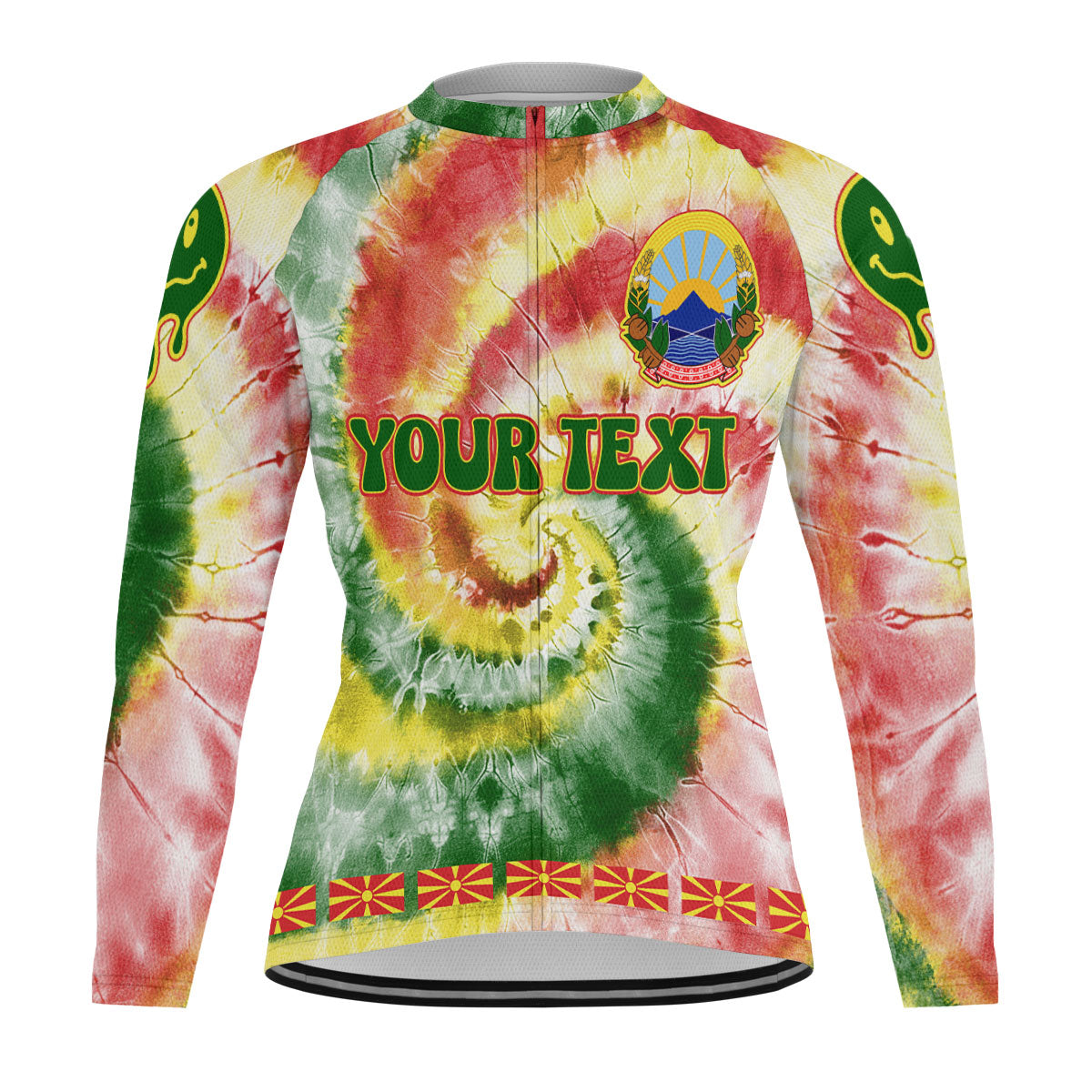 North Macedonia Raglan Men Cycling Jersey Long Sleeve Custom Tie Dye Style 2